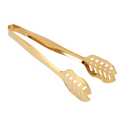 Edelstahlzange, Servierzange, Küchenzange, 25,4 Cm, Lebensmittelecht, Verdickt, Ausgehöhlt, Buffet-Küchenzange für Grillpartys in der Küche (Normale Zange Gold) von Luqeeg