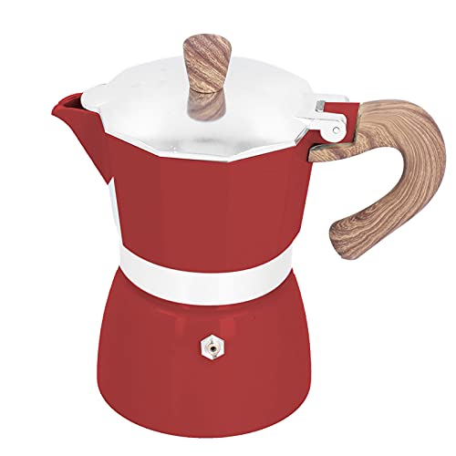 Espressokocher Induktion Geeignet, Italienische Espressomaschine für Herdplatte, Moka Kaffeekanne Kaffeemaschine, Aluminium, 3 Tassen(Rot) von Luqeeg