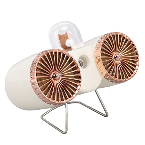 Kleiner USB-schreibtischventilator, Persönlicher Mini-Ventilator mit Zwei Köpfen Im Bärendesign, 3 Geschwindigkeiten Leiser Tragbarer Desktop-tischventilator für Zuhause Büro Auto Reisen(Weiß) von Luqeeg
