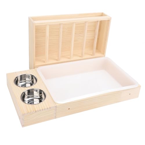 Luqeeg 3 in 1 Kaninchenheufutterautomat, Kaninchenfutterkrippe aus Holz mit Katzenklo und 2 Edelstahlschalen Mess Proof Kaninchenheuhalter für Chinchillas, Hamster, Frettchen Luqeeg 3 in 1 Kaninchenheufutterautomat, Kaninchenfutterkrippe aus Holz mit Katzenklo und 2 Edelstahlschalen Mess Proof Kaninchenheuhalter für Chinchillas, Hamster, Frettchen von Luqeeg