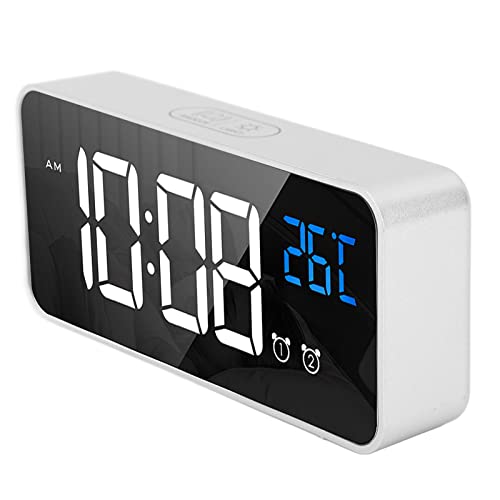 Luqeeg Digitaler Musikwecker, Spiegel-LED-Wecker, Wiederaufladbare Sprachaktivierte Digitaluhr mit Großem Bildschirm und 3-Gang-Helligkeit für den Nachttisch Im Schlafzimmer (Silber) von Luqeeg