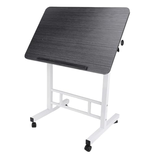 Luqeeg Mobiler Stehender Computertisch mit Rädern, Erhöhungstisch, 23.62-31.50 Zoll Einstellbarer Höhe Rolling Desk, Tragbarer Laptop-Computer-Workstation für Home-Bett-Büro (Schwarz gebürstet) von Luqeeg
