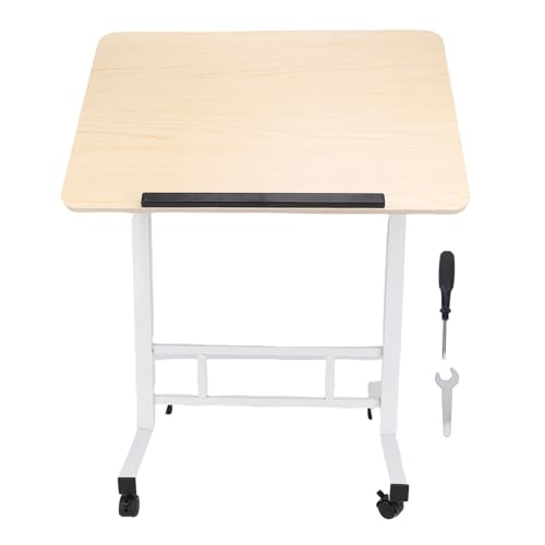 Luqeeg Mobiler Stehender Computertisch mit Rädern, Erhöhungstisch, 23.62-31.50 Zoll Einstellbarer Höhe Rolling Desk, Tragbarer Laptop-Computer-Workstation für Home-Bett-Büro (Weißer Ahorn) von Luqeeg