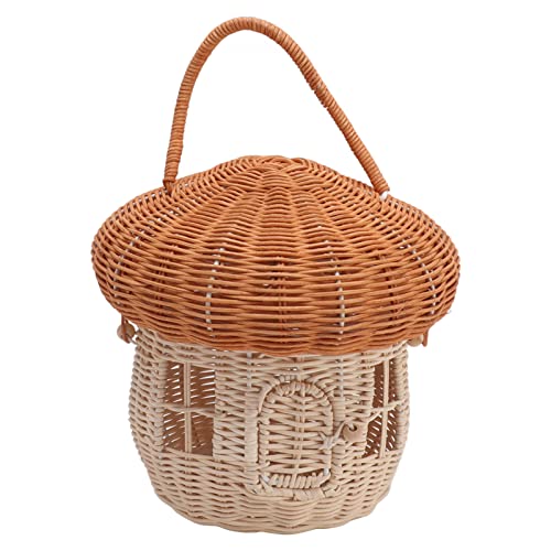 Luqeeg Pilz-Rattan-Aufbewahrungskörbe, Handgewebter Rattan-Korb mit Griff und Deckel, Dekorativer Gewebter Korb für Regal-Organizer, Handgefertigte Box für Kinderzimmer-Dekoration von Luqeeg