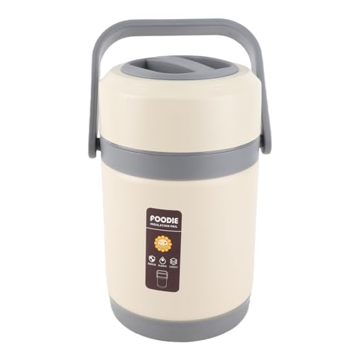 Luqeeg Thermo Kochtopf Edelstahl IPX5 Wasserdicht Mini-Tragbarer Konstante Temperatur Heiztopf Reise Dampfgarer für Suppen Reis Eintöpfe Haferflocken (Beige) von Luqeeg