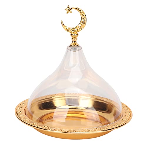 Luqeeg Servierplatte mit Transparenter Acrylkuppel, Golden Vintage Servierplatte Eid Mubarak Kuchenblech Ramadan-serviertablett Dessertteller für Zuhause Party Cafe Hochzeit Esszimmer von Luqeeg