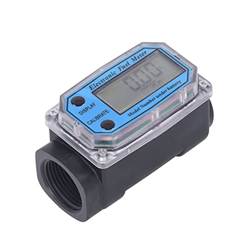 Turbinen-Durchflussmesser, Digitaler Kraftstoff-Durchflussmesser, Digitalanzeige Turbinen-Kraftstoff-Durchflussmesser mit Batterie Zum Messen von, Kerosin, Benzin (1 Zoll)(Blau) von Luqeeg
