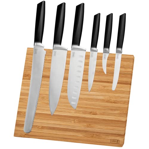 Lurch 230400 TANGO Messerblock (magnetisch) aus Bambus mit 6 TANGO Messern aus korrisionsbeständigem 3CR14 Messerstahl, Schwarz, Edelstahl, Rotbraun von Lurch