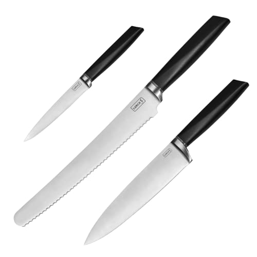 Lurch 230480 TANGO Messer Starter-Set 3tlg: Brotmesser, Kochmesser und Universalmesser aus korrisionsbeständigem 3CR14 Messerstahl, Schwarz, Edelstahl von Lurch