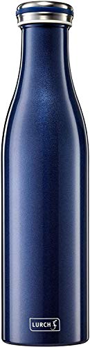 Lurch 240862 Isolierflasche/Thermoflasche für heiße und kalte Getränke aus doppelwandigem Edelstahl 0,75l, blau-metallic von Lurch