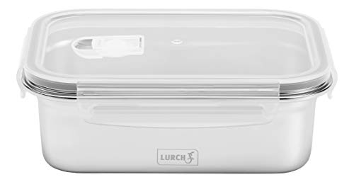 Lurch 240893 Lunchbox Safety/Aufbewahrungsbox aus hochwertigem Edelstahl mit BPA-freiem Kunststoffdeckel 1200ml, Silber/Transparent von Lurch