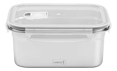 Lurch 240894 Lunchbox Safety/Aufbewahrungsbox aus hochwertigem Edelstahl mit BPA-freiem Kunststoffdeckel 1500ml, Klar von Lurch