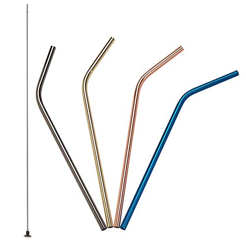 Lurch 240992 Edelstahl Trinkhalme gebogen, 21,5 cm Länge, 4 er Set mit Reinigungsbürste, 18/8, schwarz von Lurch
