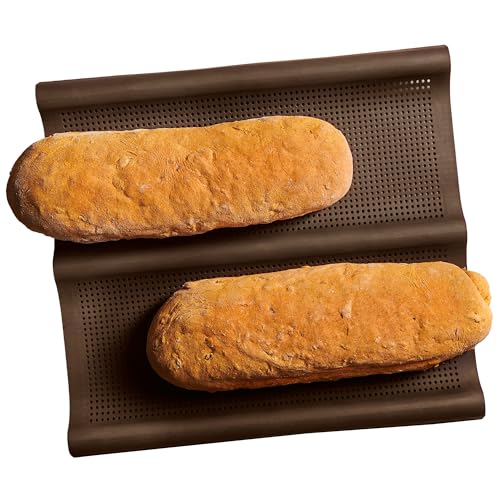 Lurch 85080 FlexiForm Ciabatta Backmatte zur Herstellung von 2 knusprigen Ciabattas 29,5 x 26cm Premium-Platin-Silikon braun von Lurch