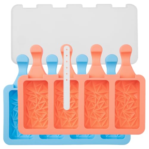 Lurch Eisform für Eis am Stiel, Popsicles Silikon 2er Set mit Deckel wiederverwendbar für Kinder und Erwachsene – Triangle, Aquamarine/Peach von Lurch