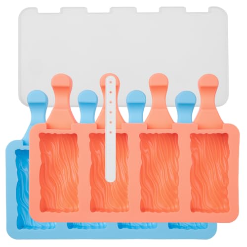 Lurch Eisform für Eis am Stiel, Popsicles Silikon 2er Set mit Deckel wiederverwendbar für Kinder und Erwachsene - Wave, Aquamarine/Peach, Aquamarine/Peach von Lurch