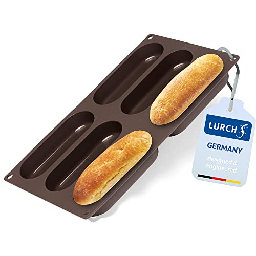 Lurch 85082 FlexiForm Hotdog Buns 6-Fach / Backform für 6 Hot Dog Brötchen aus 100% BPA-freiem Platin Silikon, Braun, 3 x 30 x 17 cm von Lurch