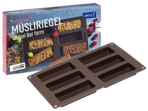 Lurch FlexiForm Müsliriegel 6Fach / Backform aus 100% BPA-freiem Platin Silikon ideal zur Herstellung von Müsliriegeln und Dubai Schokolade, Braun, 3 x 30 x 17 cm von Lurch