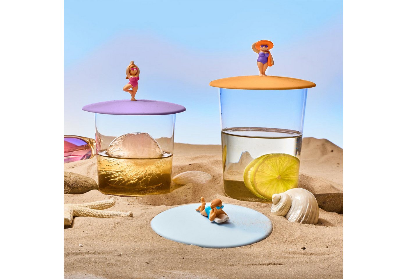 Lurch Glas Sommerdeckel Beach Girls 3er Set Glasabdeckung, Silikon von Lurch