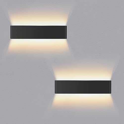 Lureshine 2 Stücke Wandlampe Innen Auf und ab 40cm 16W Wandlampe Dekoration/Moderne Wandleuchte Innen Aluminium Warmweiß 3000k Wandlampen für Zimmer|Lernen|Treppe|Gang(Schwarz) von Lureshine