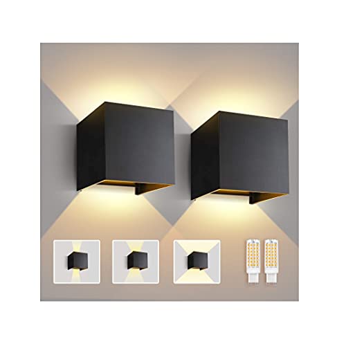 Lureshine 2 Stücke Wandlampe mit Austauschbarer G9 LED Lampe Warmweiß 3000K Aluminium LED Wandleuchte Innen|Aussen Einstellbarer Abstrahlwinkel Wandbeleuchtung für Schlafzimmer Badezimmer Gang（Schwarz von Lureshine