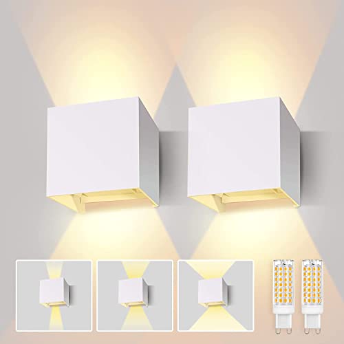Lureshine Wandlampe mit Austauschbarer G9 LED lampe Einstellbar Abstrahlwinkel Aussenbeleuchtung Warmweiß 3000K Wandleuchte Aluminium Wandleuchte Innen/Aussen (Weiß 2 Stück) von Lureshine