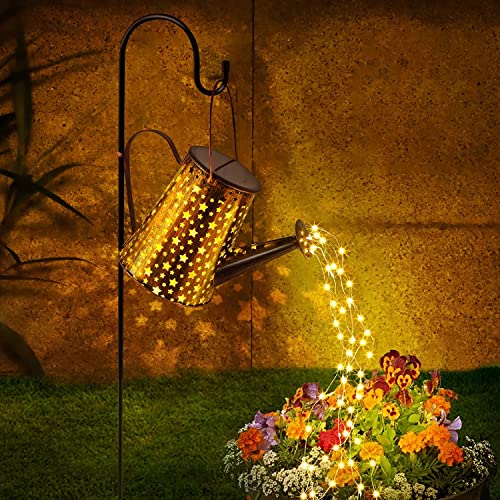 Lureshine Solar Gießkanne, LED Giesskanne Garten Solar Wasserfall, Außen Wasserdicht Metall Solarleuchten Garten Deko, Solar Gießkanne mit Lichterkette für Außen Rasen Gehweg Terrasse Hofweg von Lureshine