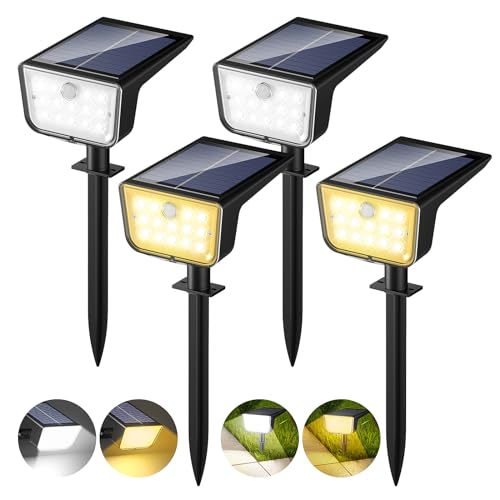 Lureshine Solarstrahler für Außen, Warmweiß & Kaltweiß Licht Solarlampen für Außen Garten mit Bewegungsmelder, 1800mAh IP65 Wasserdicht Auto Ein/Aus Solar Gartenleuchten für Aussen Weg Hof(4 Stück) von Lureshine