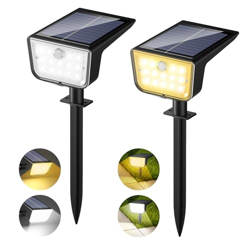 Lureshine Solarstrahler für Außen mit Bewegungsmelder, Warmweiß & Kaltweiß Licht Superhelle Solarlampen für Außen Garten, IP65 Wasserdicht Auto Ein/Aus Solar Gartenstrahler für Aussen Weg(2 Stück) von Lureshine