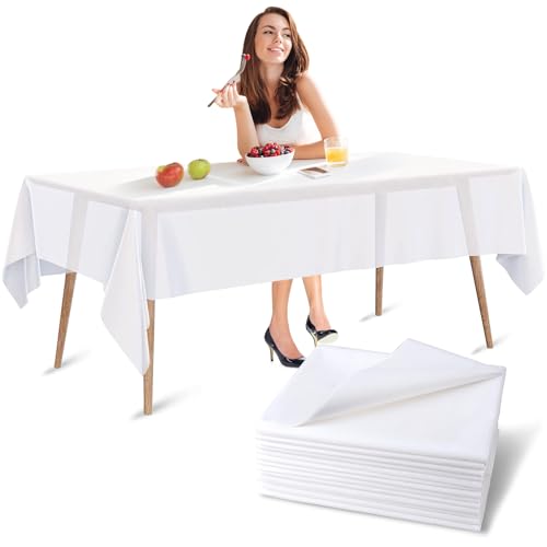 Luriseminger 20 Stück Tischdecke Einweg, Wasserdicht Tischabdeckung aus Vliesstoffe mit PE-Film Einweg Tischbezug Weiß Tischtücher für Hochzeit, Party, Geburtstag (150 x 240cm) von Luriseminger