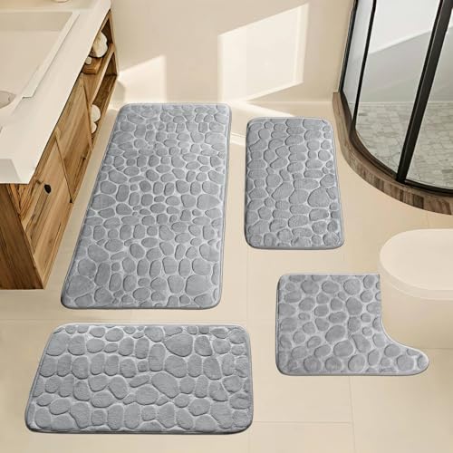 Luriseminger Badematte Set 4 Teilig, Badezimmer Teppich Badteppich rutschfest Waschbar Memory Foam Badteppich Badvorleger Set, Badgarnitur 4 Teilig von Luriseminger