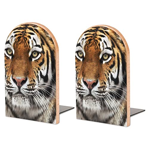 Packung Mit 2 Buchstützen Tier Tiger Rutschfester Bücherständer Aus Holz Bücherregal Bücherhalter Für Home Desk Office Library von Lurnise
