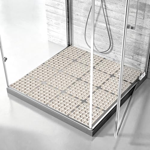 Lurowo Duschmatte rutschfest 60x60cm, Duscheinlage mit Saugnäpfe für Dusche oder Badewanne, Faltbare und schneidbare Rutschmatte für Dusche (Kahki, 60 x 60 cm) von Lurowo
