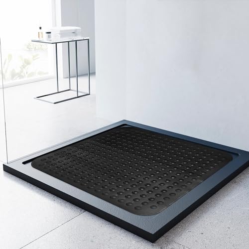 Lurowo Duschmatte rutschfest 80x80cm Duscheinlage, Antirutschmatte mit Saugnäpfe für Dusche oder Badewanne, große Quadratische Duschwanneneinlage (80 x 80 cm, Schwarz) von Lurowo