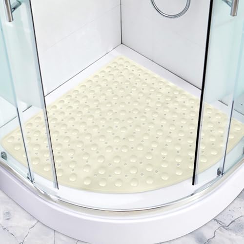 Lurowo Duschmatte rutschfest Eckduschmatte 70 * 70cm, Duscheinlage Dreieckig mit Saugnäpfe für Eckdusche, Dreieckige Antirutschmatte Eckdusche (Beige, 70x70 cm) von Lurowo
