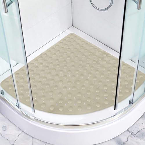 Lurowo Duschmatte rutschfest Eckduschmatte 70 * 70cm, Duscheinlage Dreieckig mit Saugnäpfe für Eckdusche, Dreieckige Antirutschmatte Eckdusche (Khaki, 70x70 cm) von Lurowo