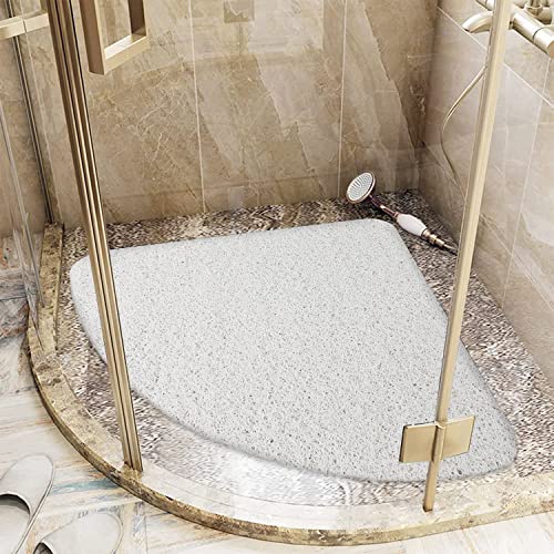 Lurowo Eck-Duschmatte, rutschfeste Luffa-Duschmatte, Anti-Schimmel, Quadrant-Badematte mit Abfluss, Sicherheitsmatte für Dusche, 53 x 53 cm, Weiß von Lurowo