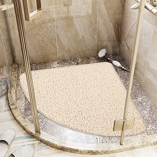 Lurowo Eck-Duschmatte, rutschfeste Luffa-Duschmatte, Anti-Schimmel, Quadrant-Badematte mit Ablauf, Sicherheitsmatte für Dusche 53 x 53 cm (Beige) von Lurowo