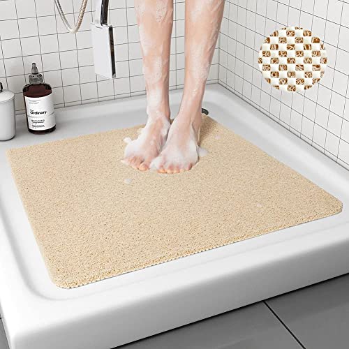Lurowo Luffa-Duschmatte, rutschfeste, quadratische Duschmatten für Innenräume, Dusche, Anti-Schimmel, waschbare PVC-Badezimmer-Fußmatten, Teppiche (80 x 80 cm, Beige) von Lurowo
