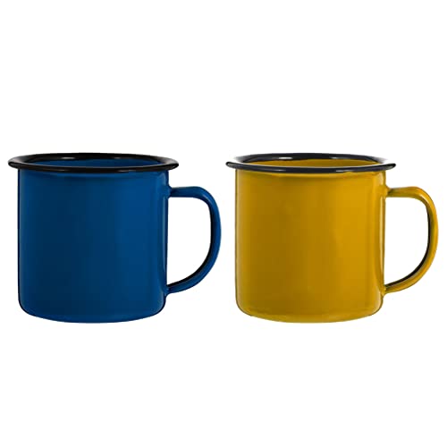 Emaille Geschirr Emaille Tasse Tee- Kaffeetasse Camping Becher: Trinkbecher für Home Office Party Camping Restaurant 2 Stücke Blau Gelb Camping Tasse Tasse 500ml von Lurrose