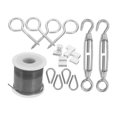 Lurrose 19 Stück Teiliges Drahtseilset mit Vinylbeschichtung für Wäscheleinen Gartenlichter und Outdoor Nutzung Verstellbarem Spannhaken und Montagezubehör von Lurrose