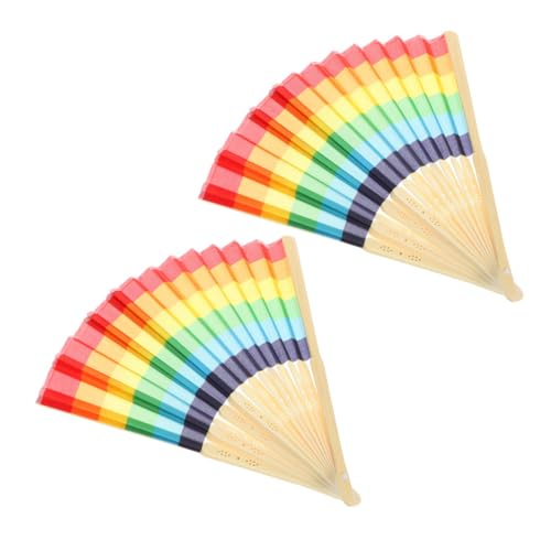Lurrose 2 Stück Bambus Handfächer Großer Faltbarer Regenbogen Fächer Handgehalten Party Event Accessoire Kompakt Tragbar für Geburtstagsfeiern und Festivals von Lurrose