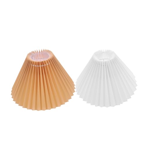 Lurrose 2 Stück Faltenstoff Lampenschirme Kleine Weiße und Khakifarbene Tischlampenschirme Dekorative Ersatzlampenschirme für Schlafzimmer Wohnzimmer und Arbeitszimmer Einfache Montage von Lurrose