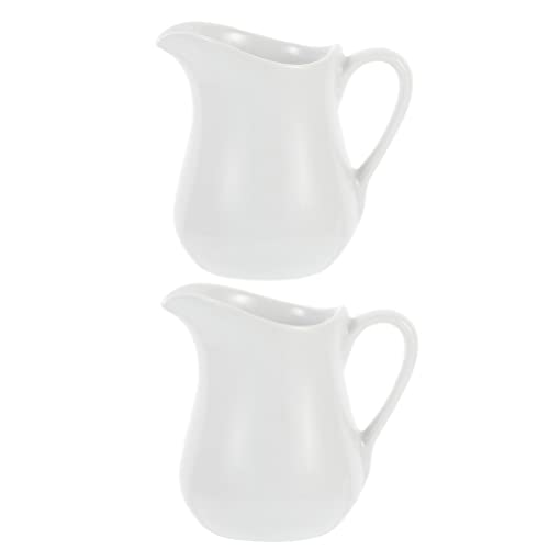 Lurrose 2 Stück Keramikkännchen 100 ml Mini-Milchkännchen Porzellan Saucenkännchen Küche Ausgießer Sahne mit Griff Kaffeetasse Servierkrug für Zuhause Küche weiß von Lurrose