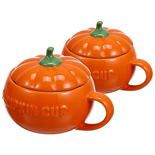 2 Stück Kürbis-Keramik-Suppenschüssel Porzellan Kürbisform Dessert Schüssel mit Deckel Keramik Geschirr für Halloween von Lurrose