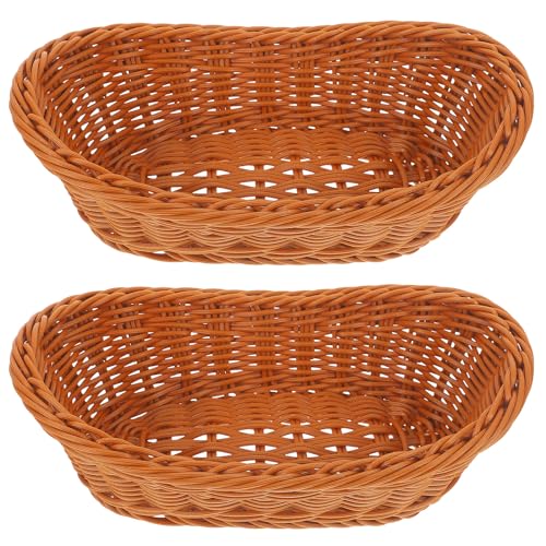 2 Stück Weidenkorb Obstkorb Rattan gewebte Aufbewahrungskörbe Süßigkeiten Brot Korb Tablett Snack Servierkorb Gebratenes Huhn Behälter für Zuhause Restaurant Hellbraun von Lurrose