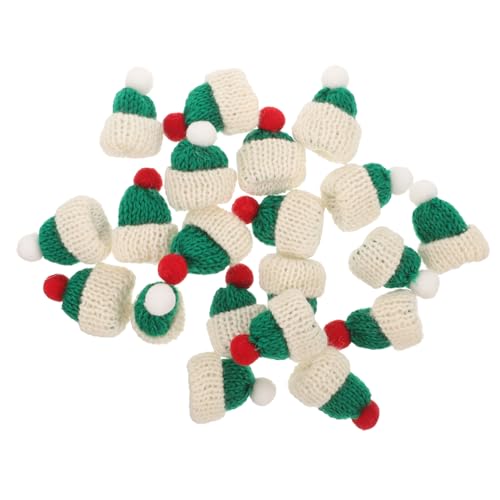 Lurrose 20st Wollmütze Kleine Weihnachtsmütze Weihnachtsflaschenhut Puppenstubenhut Puppen Strickmütze Weihnachten Flaschen Topper Weihnachtsflaschenhüte Strickende Mini Grüner Hut Garn von Lurrose