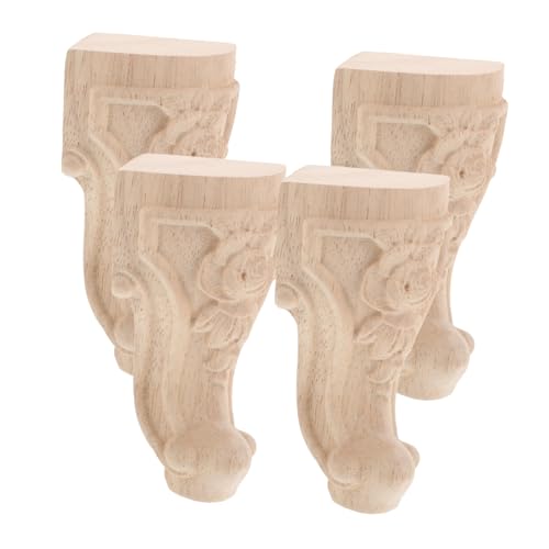 Lurrose 4 Stück Möbelfüße mit Europäischer Schnitzkunst Kurze Tischbeine Teiliges Elegante Holzbeine für Sofa Kommode Couchtisch Einfach zu Montieren Stilvolle Wohnraumdekoration von Lurrose