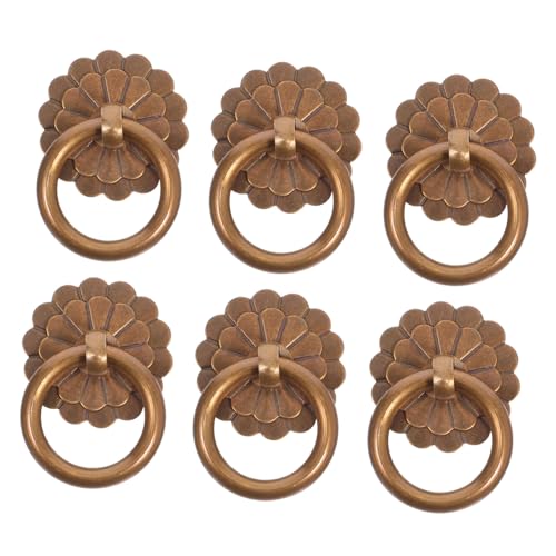 Lurrose 6 Stück Vintage Messing Ringgriff Möbelknöpfe Retro Schubladengriffe für Küche Schrank Kommode mit Schrauben Antik Stil Wohnaccessoire von Lurrose