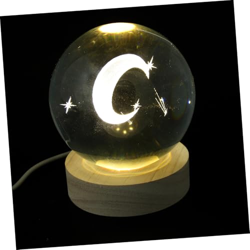 Lurrose Beleuchteter Holzsockel rundes Nachtlicht LED-Lampen-Set Planet Nachtlicht Mond Schreibtischlampe Lampe des Sonnensystems LED-Lichtkugel Mond Tischlampe Mondkugel Licht Kristall von Lurrose
